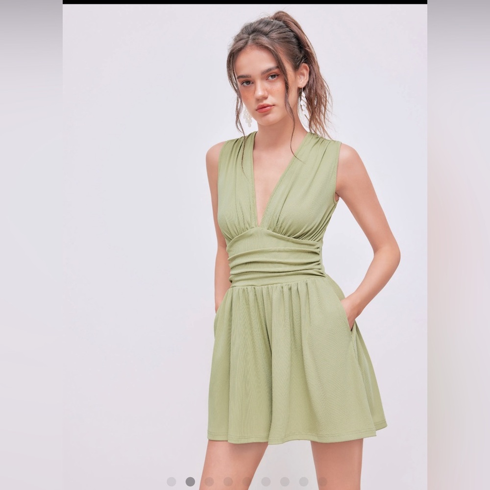 Cider Jumpsuit Sleeveless Romper Light Green Comfy Shorts